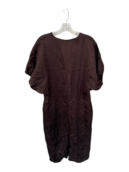 Zara Size M Dark Brown 3/4 Balloon Sleeve Crinkle V Neck Maxi Dress Dark Brown / M