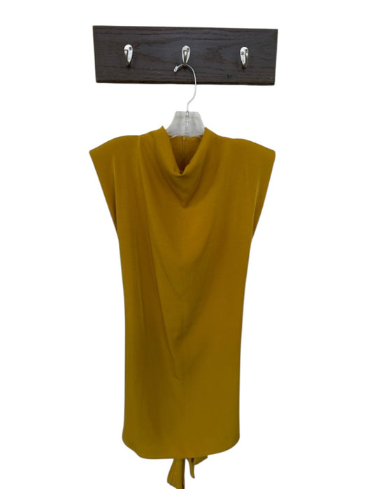 Zara Size L Mustard Polyester Shoulder Pads Sleeveless Belted Cowl Neck Dress Mustard / L