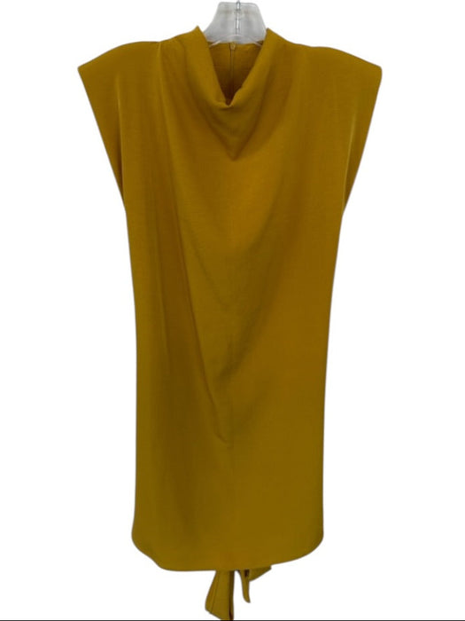 Zara Size L Mustard Polyester Shoulder Pads Sleeveless Belted Cowl Neck Dress Mustard / L