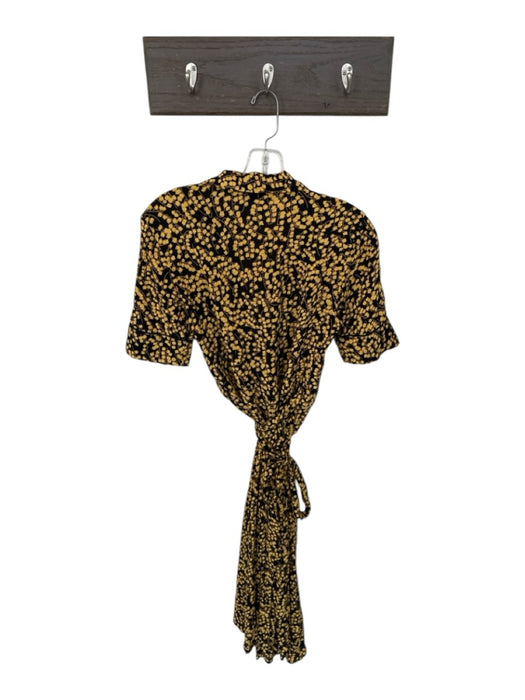 Ganni Size 38 Black & Yellow Viscose Short Sleeve Lilly of the Valley Wrap Dress Black & Yellow / 38