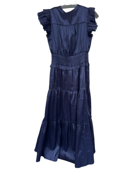 Pinch Size L Navy Polyester Shine Detail V Neck Ruffle sleeve Maxi Dress Navy / L