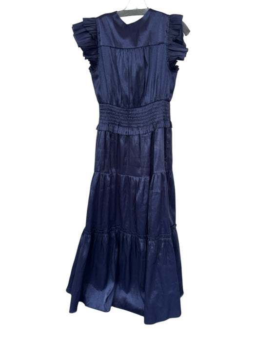 Pinch Size L Navy Polyester Shine Detail V Neck Ruffle sleeve Maxi Dress Navy / L