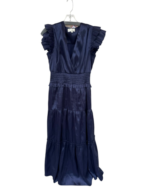 Pinch Size L Navy Polyester Shine Detail V Neck Ruffle sleeve Maxi Dress Navy / L