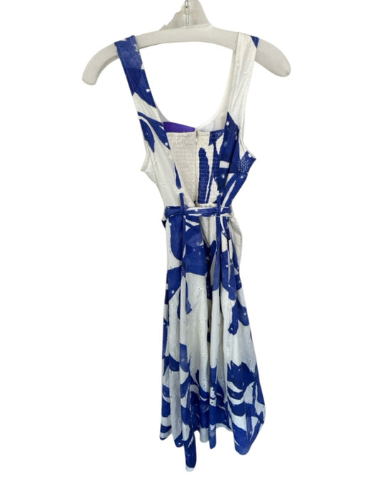 Entro Size M White & Blue Cotton Sleeveless Eyelet Button Down Belted Dress White & Blue / M