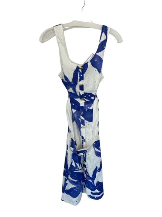 Entro Size M White & Blue Cotton Sleeveless Eyelet Button Down Belted Dress White & Blue / M