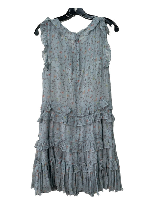 Rebecca Taylor Size 12 Blue & Multi Silk Ruffle Floral Sleeveless Dress Blue & Multi / 12
