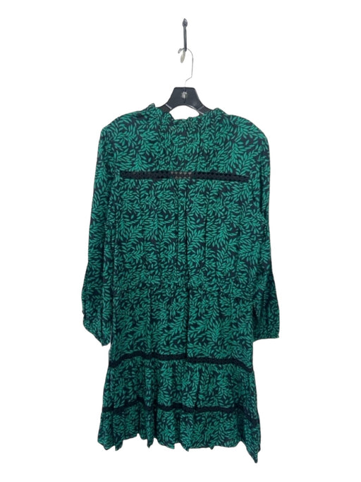 Joie Size XL Green & Black Cotton Blend Crochet Detail Abstract Tiered Dress Green & Black / XL