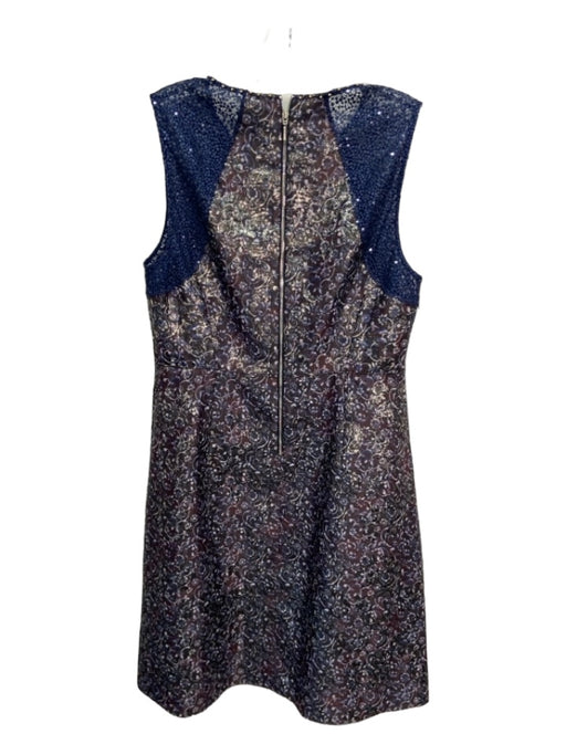 Elie Tahari Size 10 Blue Purple Gold Polyester Blend Floral Metallic Dress Blue Purple Gold / 10