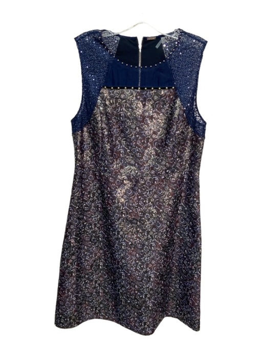 Elie Tahari Size 10 Blue Purple Gold Polyester Blend Floral Metallic Dress Blue Purple Gold / 10