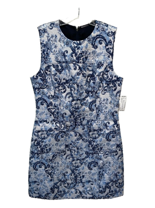 Elie Tahari Size 12 Blue & Silver Polyester Blend Paisley Sleeveless Dress Blue & Silver / 12