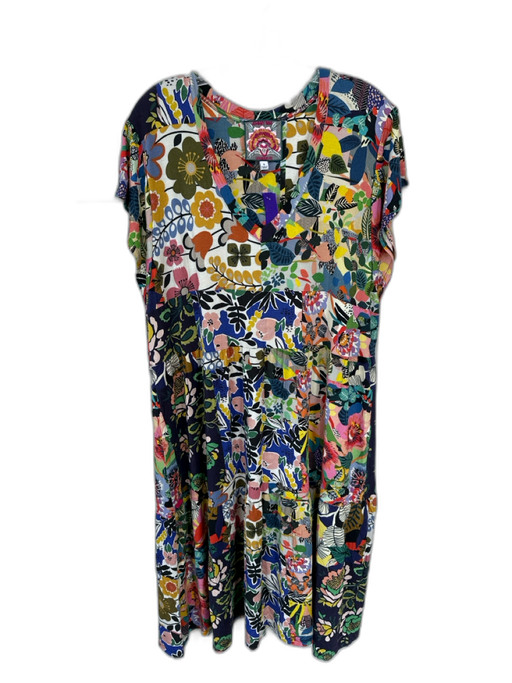 Johnny Was Size XL Multi Viscose Blend Short Sleeve Botanical Midi Dress Multi / XL