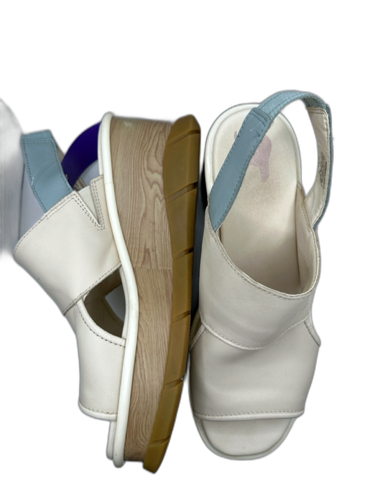 Sorel Shoe Size 8.5 Ivory & blue Leather Faux Wood Platform Sandals Ivory & blue / 8.5