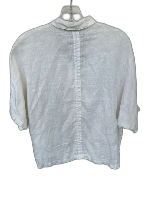 Eleven Stich Design Size S White Linen Short Sleeve Mother of Pearl Buttons Top White / S
