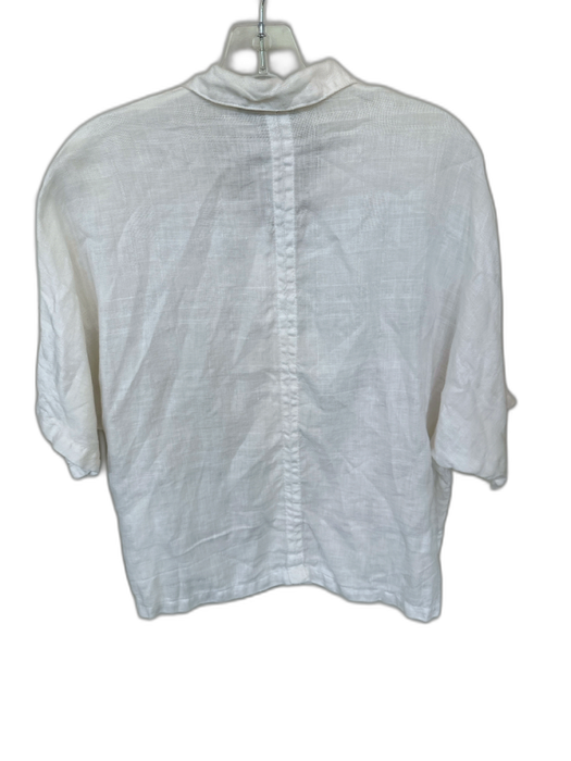 Eleven Stich Design Size S White Linen Short Sleeve Mother of Pearl Buttons Top White / S