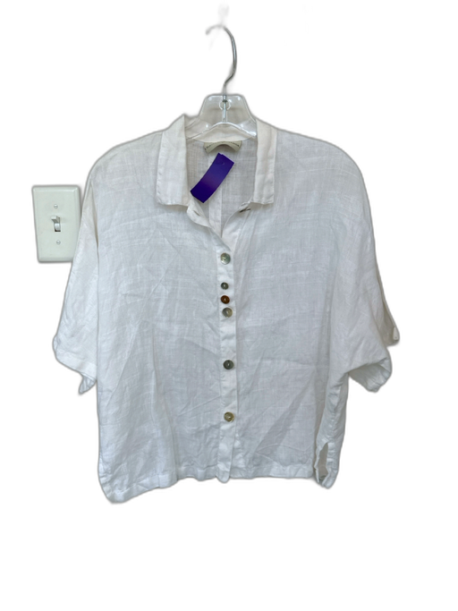 Eleven Stich Design Size S White Linen Short Sleeve Mother of Pearl Buttons Top White / S
