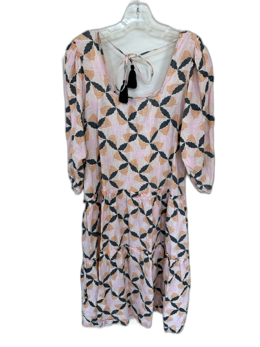 The Odells Size M Pink & Orange Linen Long Balloon Sleeve Abstract Midi Dress Pink & Orange / M