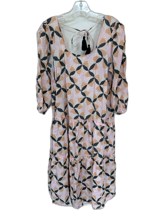 The Odells Size M Pink & Orange Linen Long Balloon Sleeve Abstract Midi Dress Pink & Orange / M