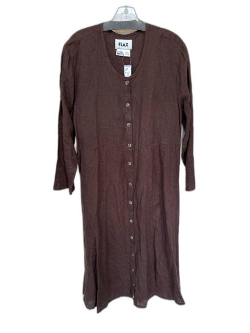 Flax Size M Dark Brown Linen Long Sleeve Button Down Maxi Dress Dark Brown / M