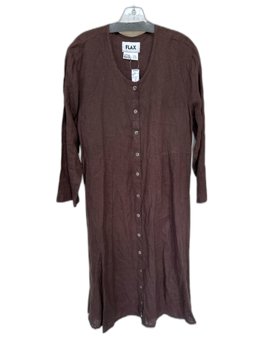 Flax Size M Dark Brown Linen Long Sleeve Button Down Maxi Dress Dark Brown / M