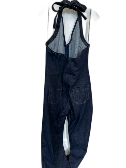 Zara Size L Dark Wash Cotton Halter Neck Front Zip Denim Wide Leg Jumper Dark Wash / L