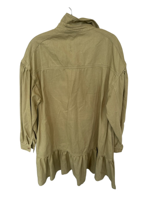 Essentiel Size S Olive Green Coil Long Balloon Sleeve Collar Belted Dress Olive Green / S