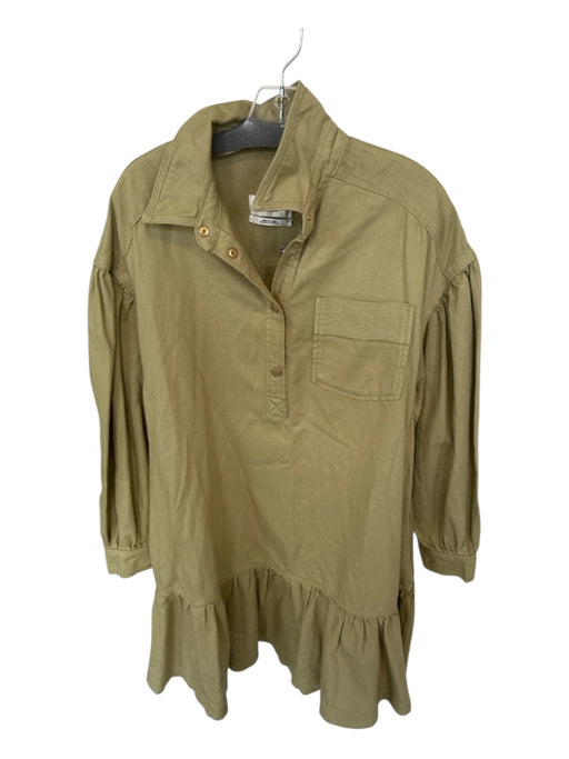 Essentiel Size S Olive Green Coil Long Balloon Sleeve Collar Belted Dress Olive Green / S