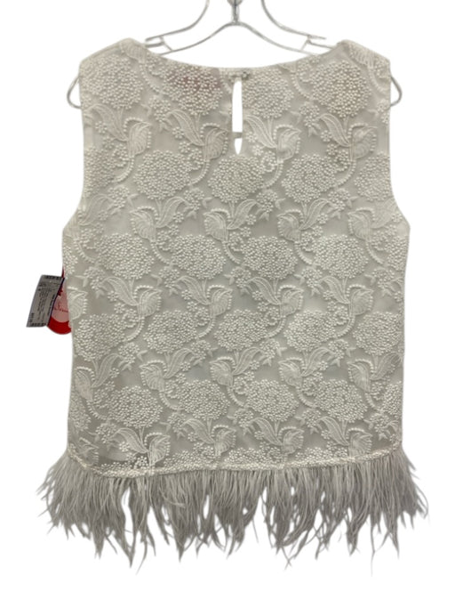 Eva Franco Size M White Polyester Floral Embroidered Sleeveless Feather Trim Top White / M
