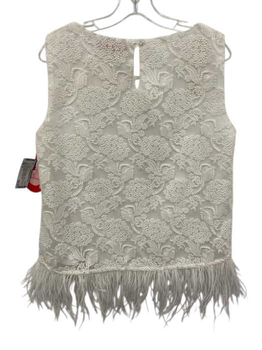 Eva Franco Size M White Polyester Floral Embroidered Sleeveless Feather Trim Top White / M