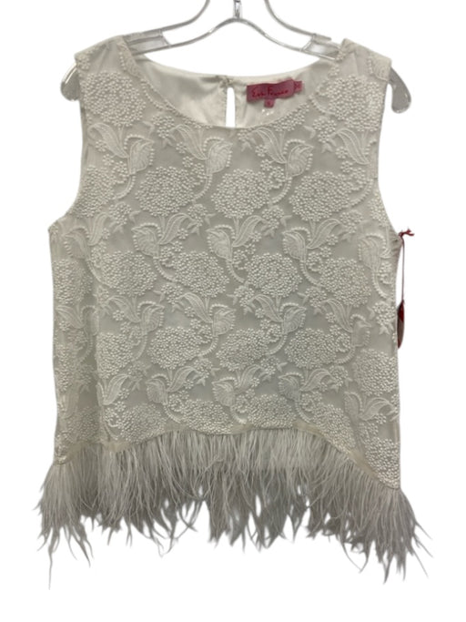 Eva Franco Size M White Polyester Floral Embroidered Sleeveless Feather Trim Top White / M