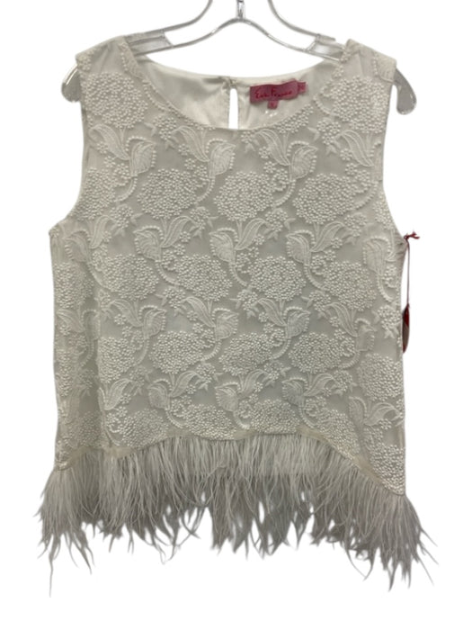 Eva Franco Size M White Polyester Floral Embroidered Sleeveless Feather Trim Top White / M