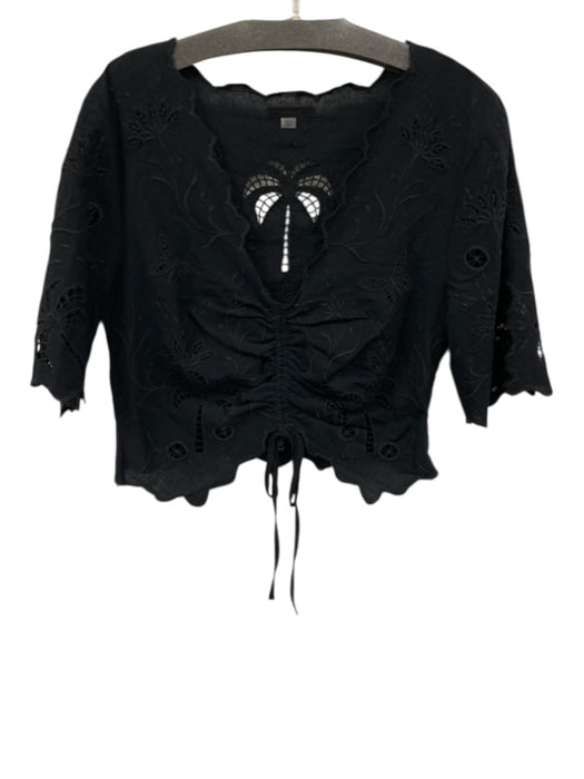 Mother Size M Black Cotton Embroidered Design Ladder Lace Detail 1/2 sleeve Top Black / M