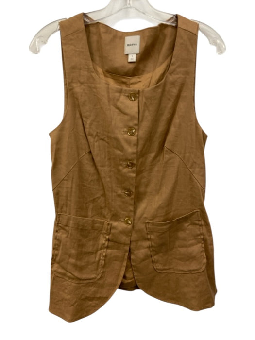 Maeve Size S Khaki Beige Linen Blend Sleeveless Button Front Patch Pocket Top Khaki Beige / S
