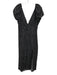 Zara Size L Black & White Linen Blend Polka Dots Puff Cap Sleeve V Neck Dress Black & White / L