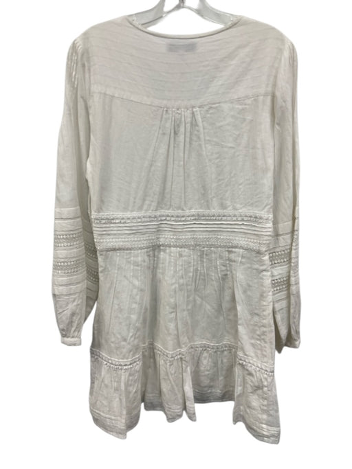Intermix Size 8 White Cotton Long Balloon Sleeve Lace Detail V Neck Dress White / 8