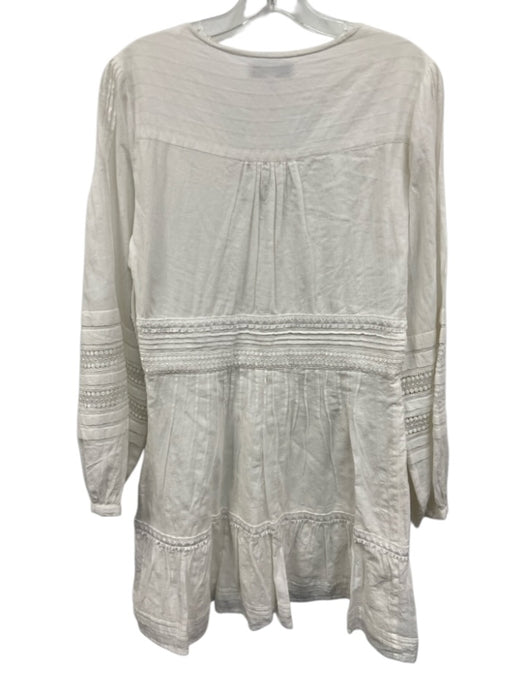 Intermix Size 8 White Cotton Long Balloon Sleeve Lace Detail V Neck Dress White / 8