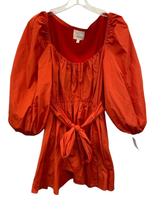 Cinq a Sept Size 4 Tomato Red Polyester 3/4 Balloon Sleeve Gathered Puff Dress Tomato Red / 4