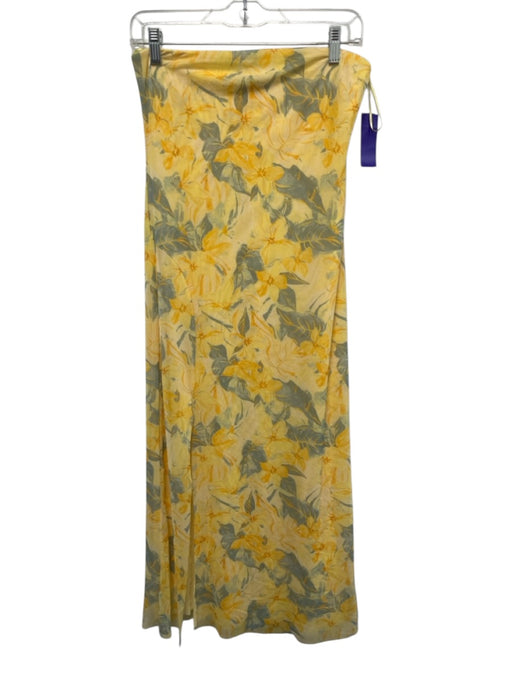 Zara Size L Yellow & Blue Polyester Blend Strapless Floral Mesh Overlay Dress Yellow & Blue / L