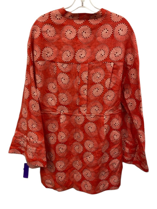 Staud Size XL Red, White & Black Linen Dotted Swirl Long Flare Sleeve Dress Red, White & Black / XL