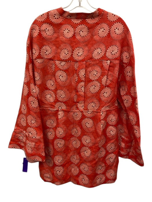 Staud Size XL Red, White & Black Linen Dotted Swirl Long Flare Sleeve Dress Red, White & Black / XL