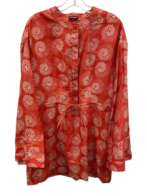 Staud Size XL Red, White & Black Linen Dotted Swirl Long Flare Sleeve Dress Red, White & Black / XL