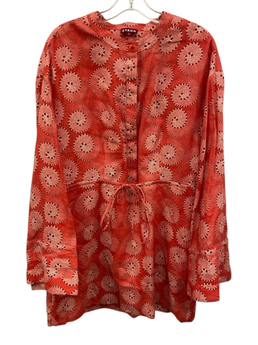 Staud Size XL Red, White & Black Linen Dotted Swirl Long Flare Sleeve Dress Red, White & Black / XL
