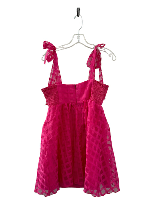 Amanda Uprichard Size L Pink Polyester Tie Straps Grid Babydoll Dress Pink / L
