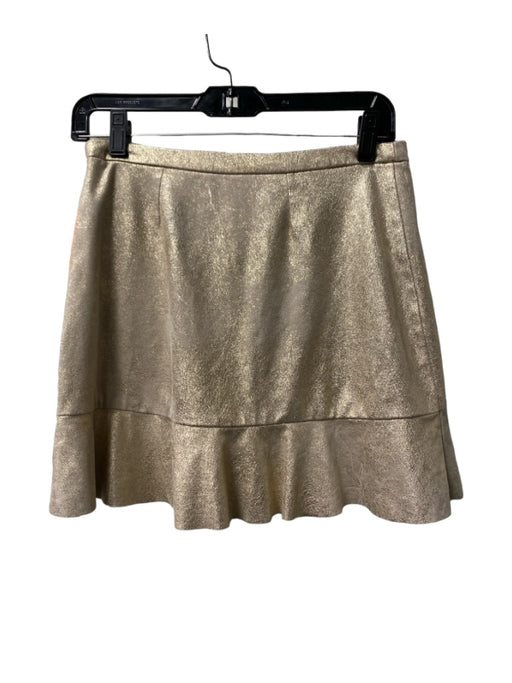Free People Size 2 Gold Poly Blend Shimmer Side Zip Ruffle Hem Short Skirt Gold / 2
