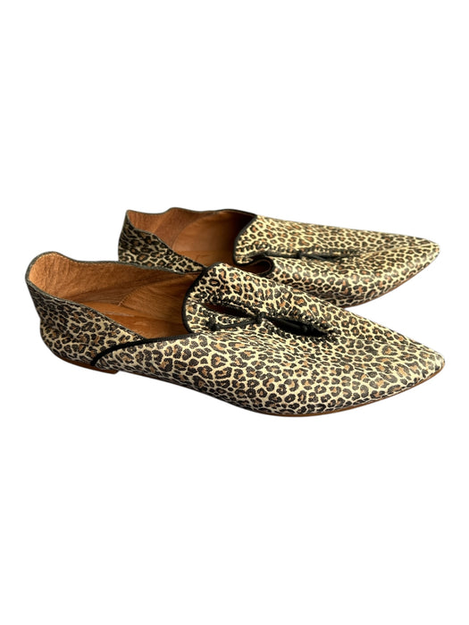 Free People Shoe Size 39 Cream & Brown Leather Leopard Pointed Toe Mule Shoes Cream & Brown / 39