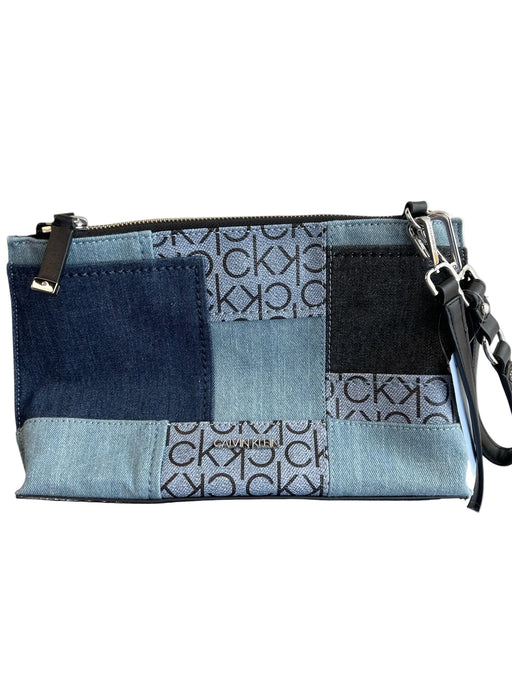 Calvin Klein Blue & Black Denim Patch Detailing Zip closure Crossbody Bag Blue & Black / S