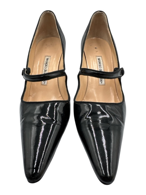 Manolo Blahnik Shoe Size 38.5 Black Patent Leather Mary Jane Pointed Toe Pumps Black / 38.5