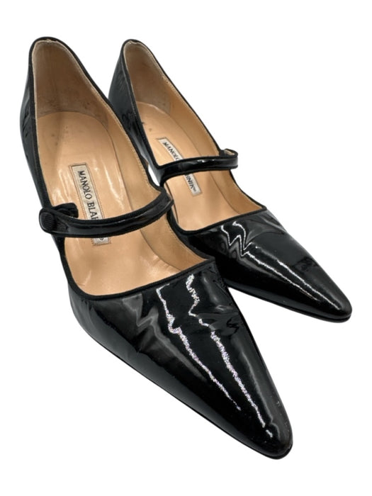 Manolo Blahnik Shoe Size 38.5 Black Patent Leather Mary Jane Pointed Toe Pumps Black / 38.5