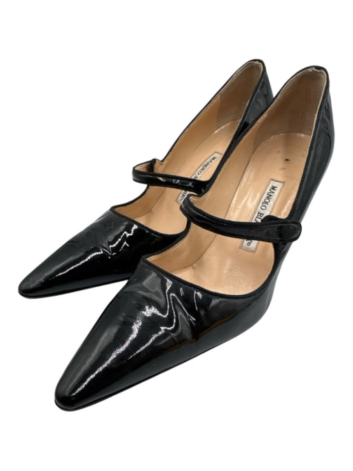 Manolo Blahnik Shoe Size 38.5 Black Patent Leather Mary Jane Pointed Toe Pumps Black / 38.5