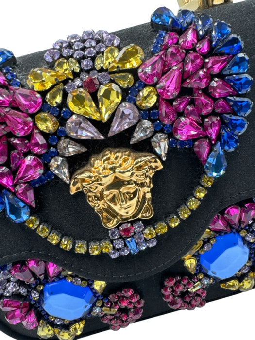 Versace Black, Pink, Gold Silk Chain Detail Jeweled Embellishment Bag Black, Pink, Gold / Small