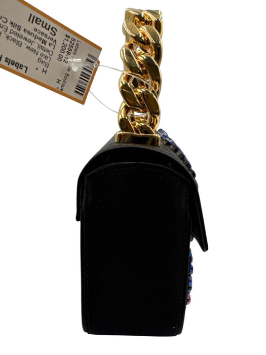 Versace Black, Pink, Gold Silk Chain Detail Jeweled Embellishment Bag Black, Pink, Gold / Small